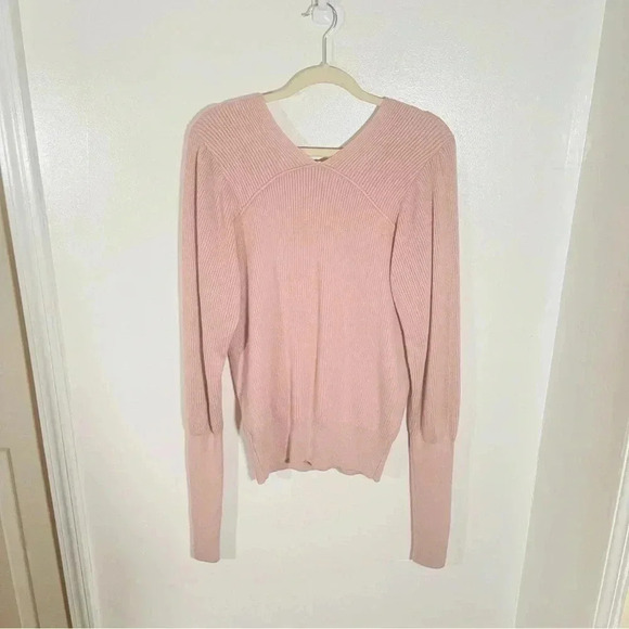 Free People Gingersnap Tunic Sweater Pink Rose Knit Barbiecore Pastel V-Neck - Picture 3 of 9
